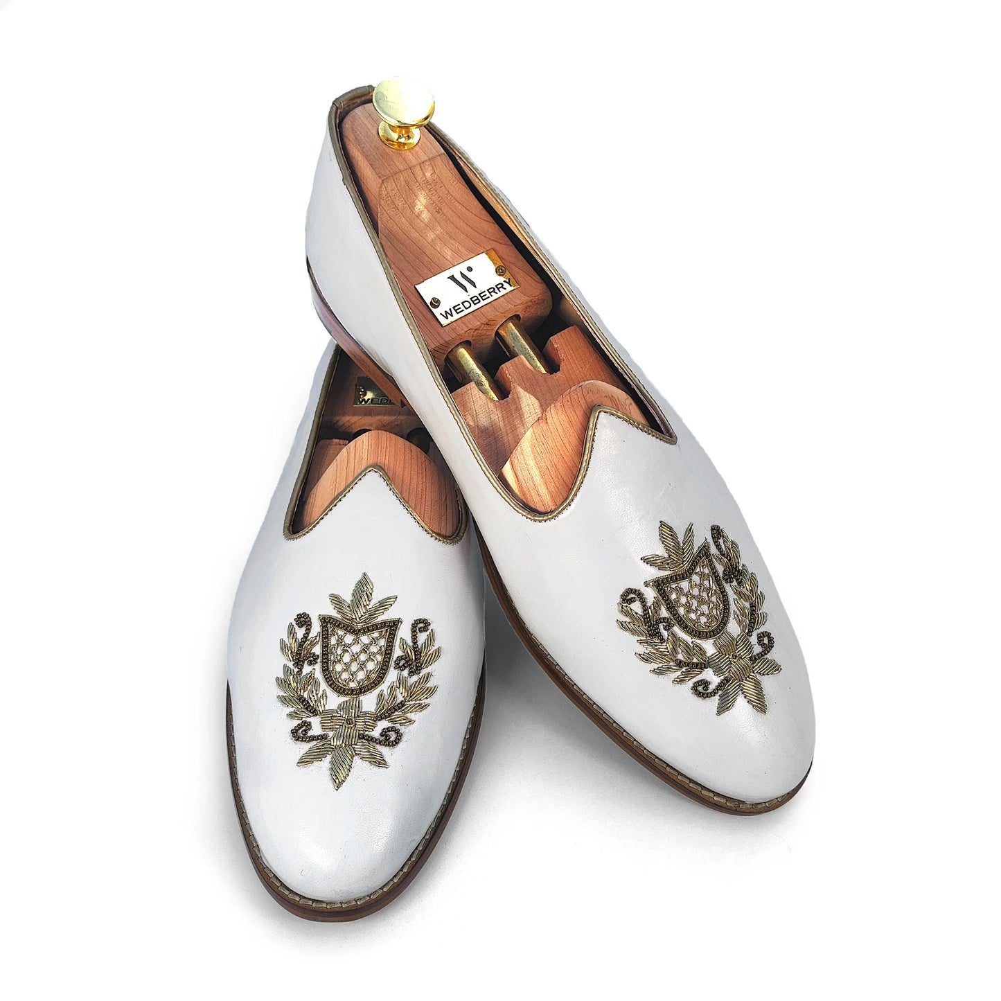 White Light Gold Zardozi Handwork Wedding Shoes Ethnic Mojari for Men