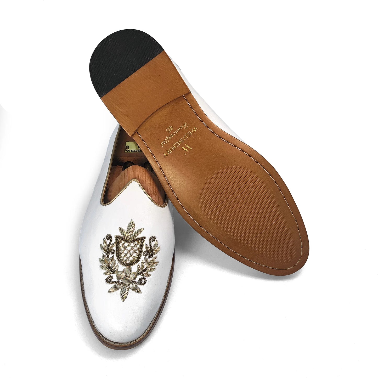White Light Gold Zardozi Handwork Wedding Shoes Ethnic Mojari for Men