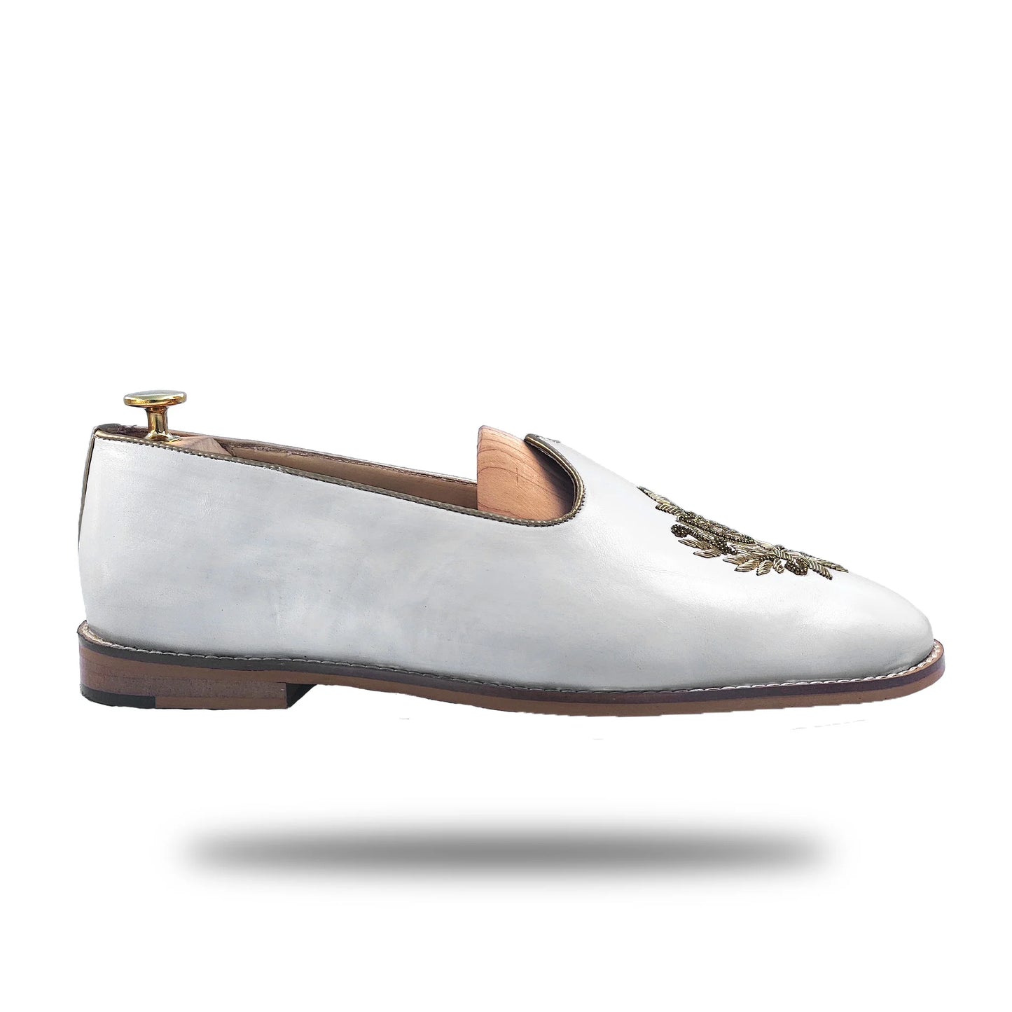 White Light Gold Zardozi Handwork Wedding Shoes Ethnic Mojari for Men