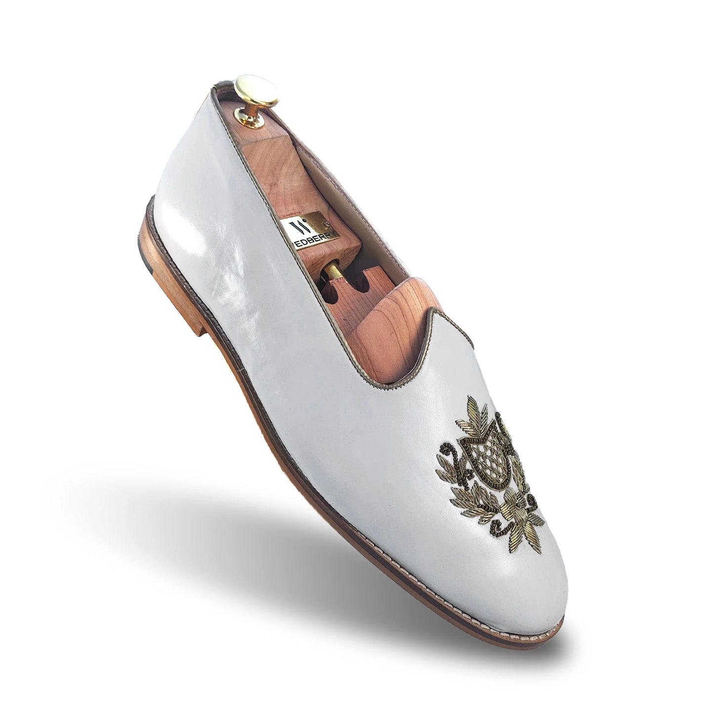 White Light Gold Zardozi Handwork Wedding Shoes Ethnic Mojari for Men