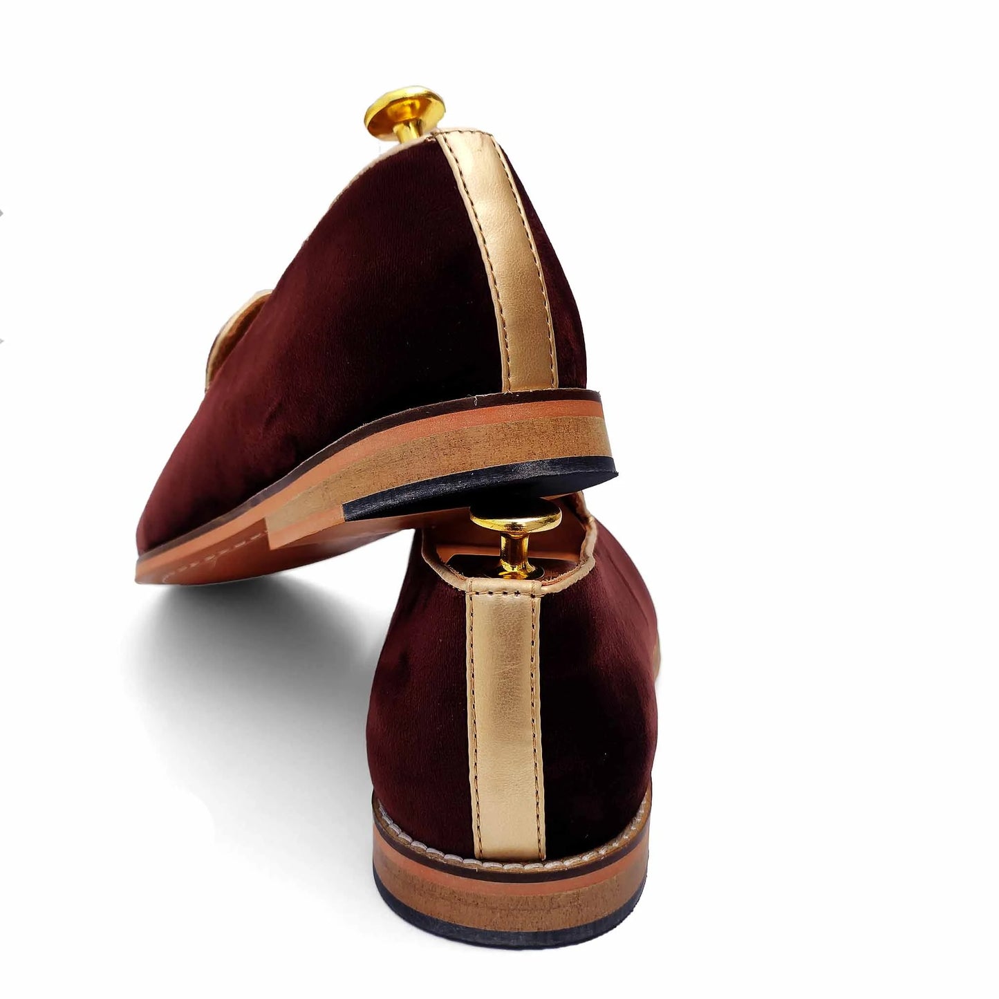 Brown Velvet Antique Gold Zardozi Handwork Wedding Shoes Ethnic Mojari for Men