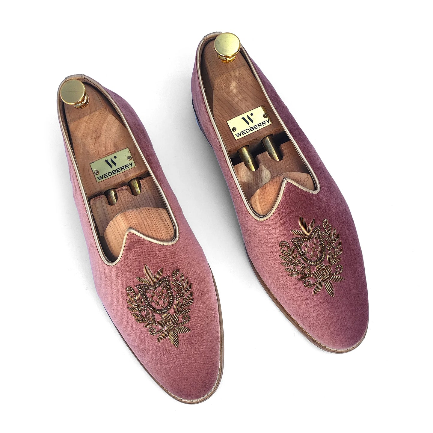 Pink Velvet Antique Gold Zardozi Handwork Wedding Shoes Ethnic Mojari for Men