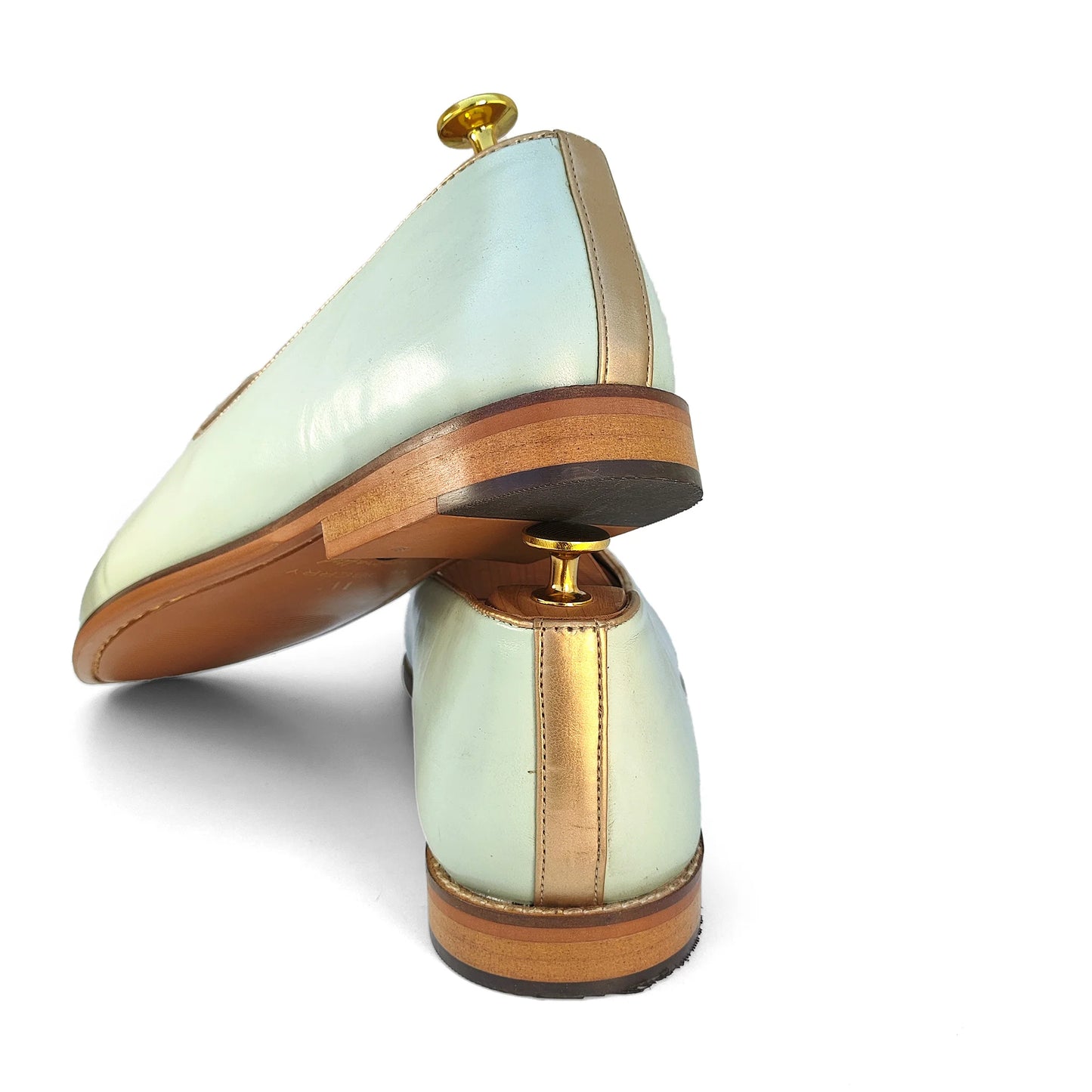 Mint Green Antique Gold Zardozi Handwork Wedding Shoes Ethnic Mojari for Men