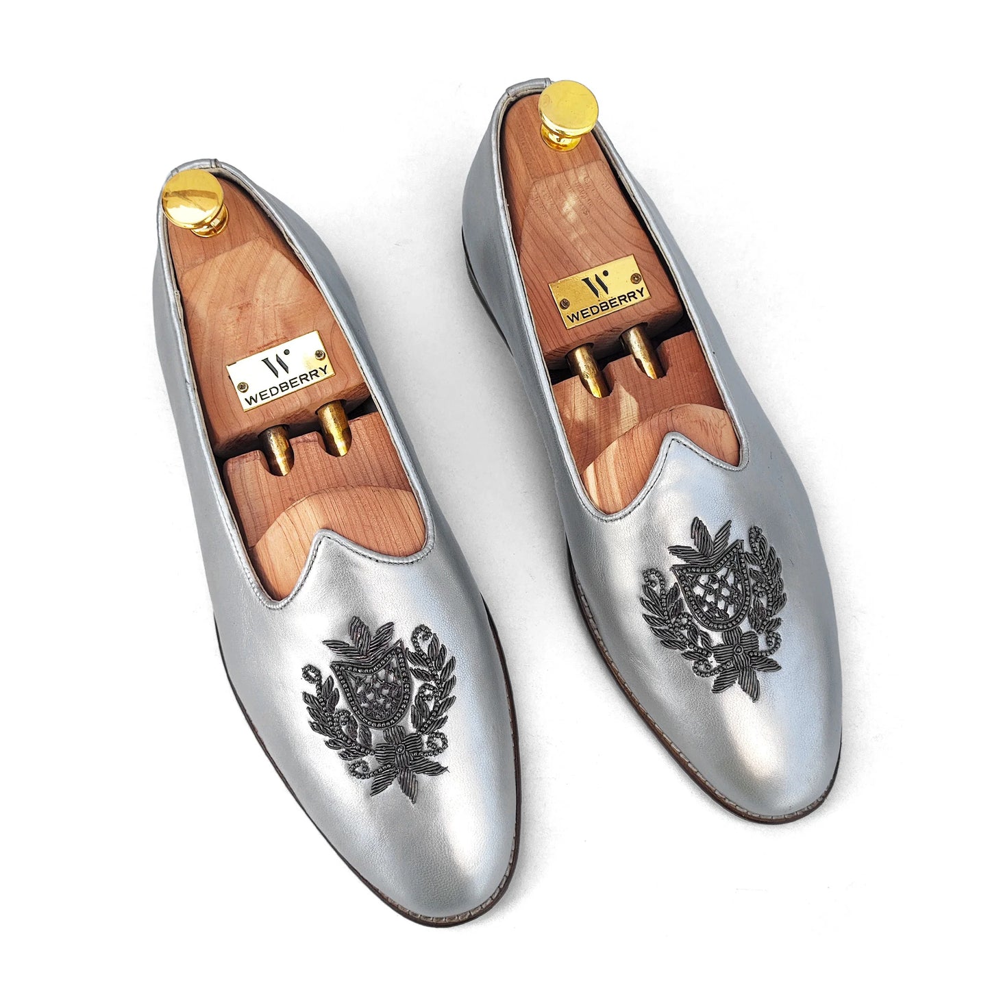 Silver Gun Metal Zardozi Handwork Wedding Shoes Ethnic Mojari for Men