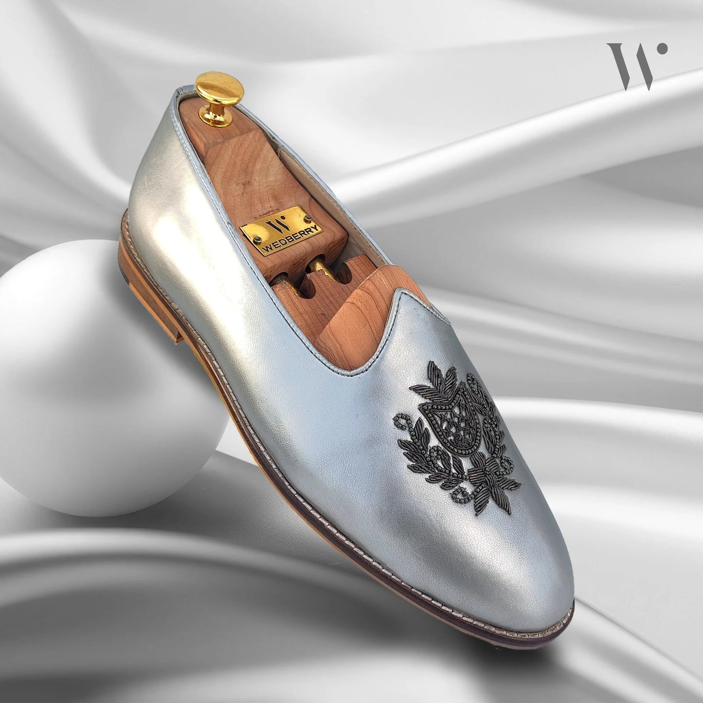 Silver Gun Metal Zardozi Handwork Wedding Shoes Ethnic Mojari for Men