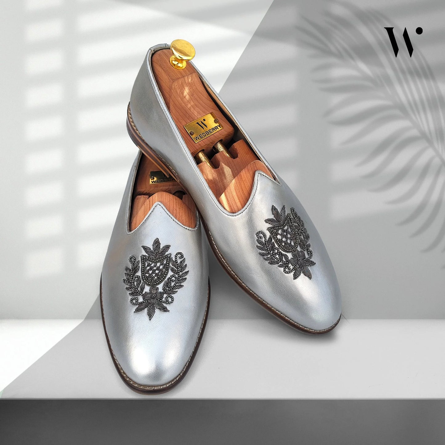 Silver Gun Metal Zardozi Handwork Wedding Shoes Ethnic Mojari for Men
