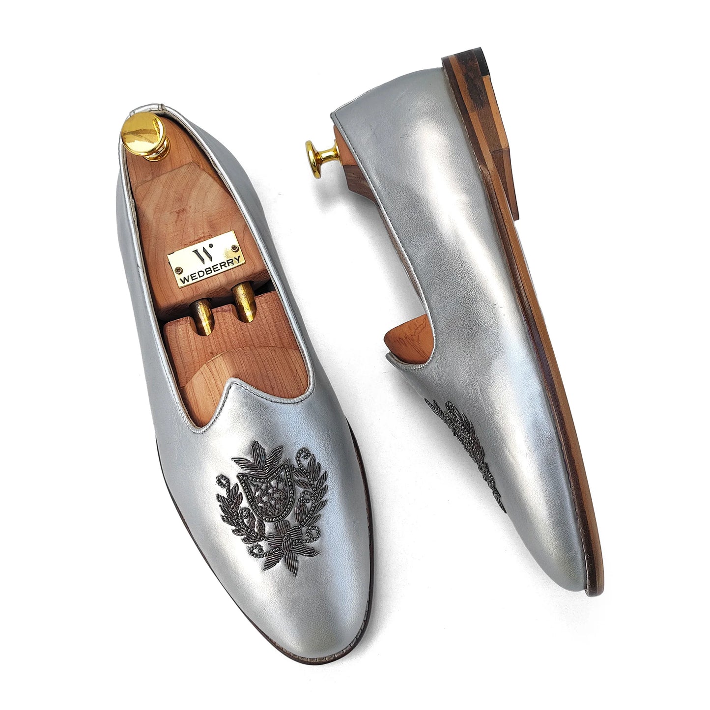 Silver Gun Metal Zardozi Handwork Wedding Shoes Ethnic Mojari for Men
