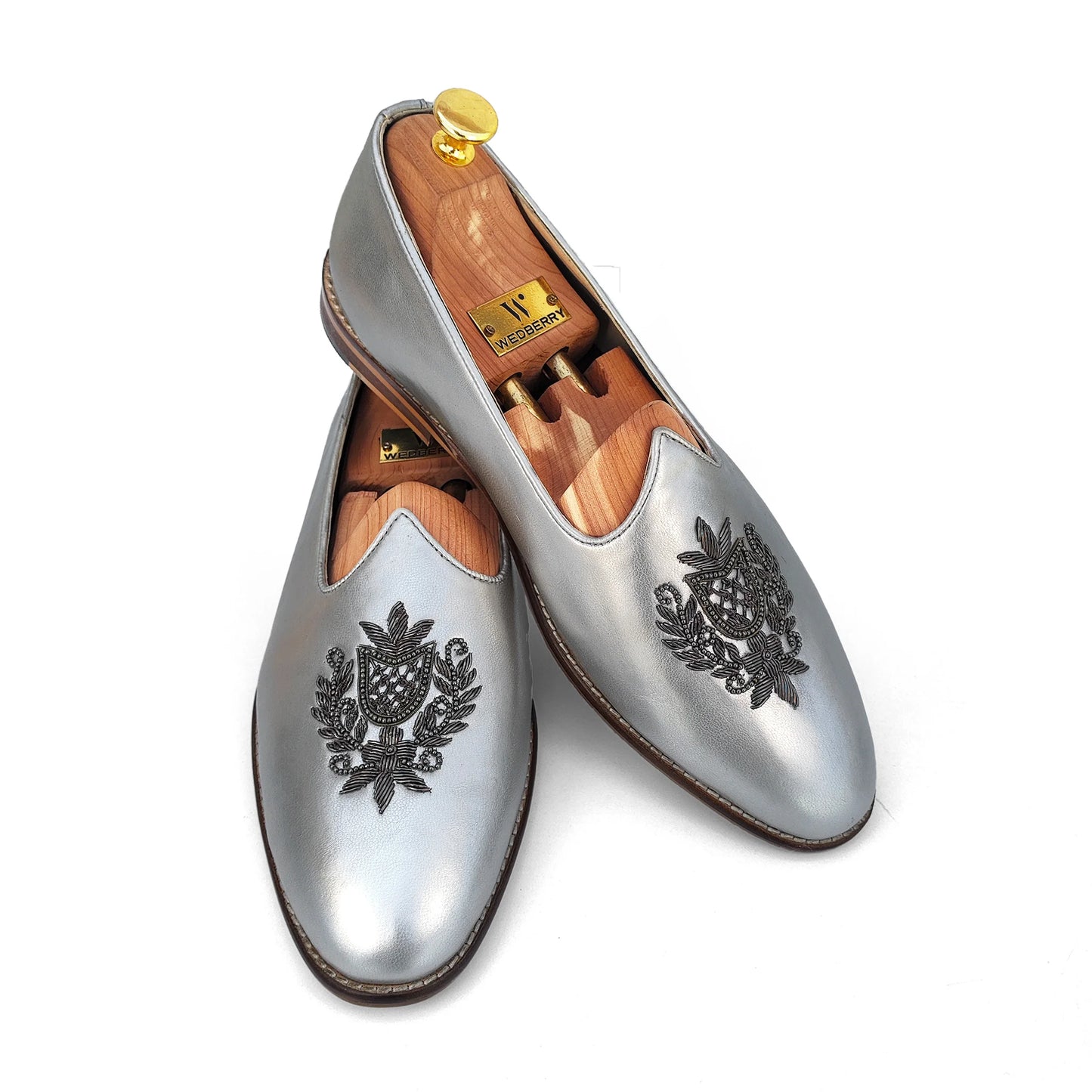 Silver Gun Metal Zardozi Handwork Wedding Shoes Ethnic Mojari for Men