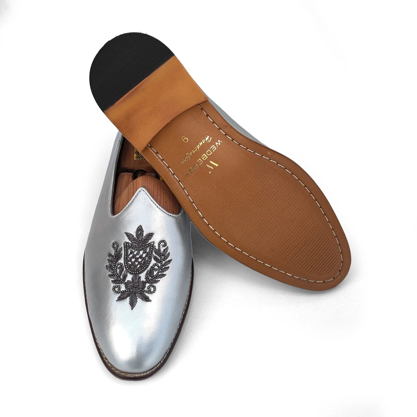 Silver Gun Metal Zardozi Handwork Wedding Shoes Ethnic Mojari for Men