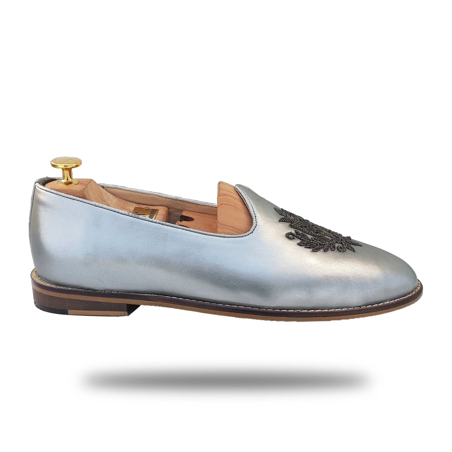 Silver Gun Metal Zardozi Handwork Wedding Shoes Ethnic Mojari for Men