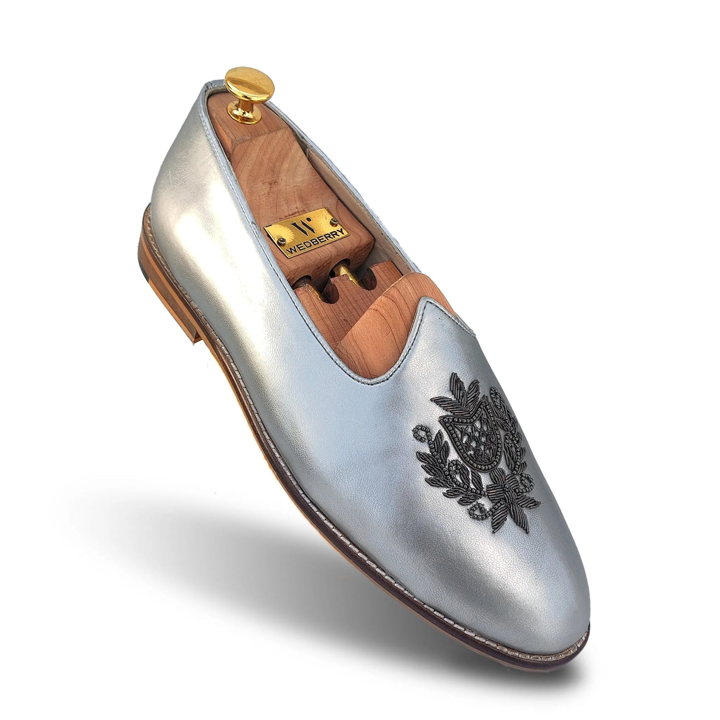 Silver Gun Metal Zardozi Handwork Wedding Shoes Ethnic Mojari for Men