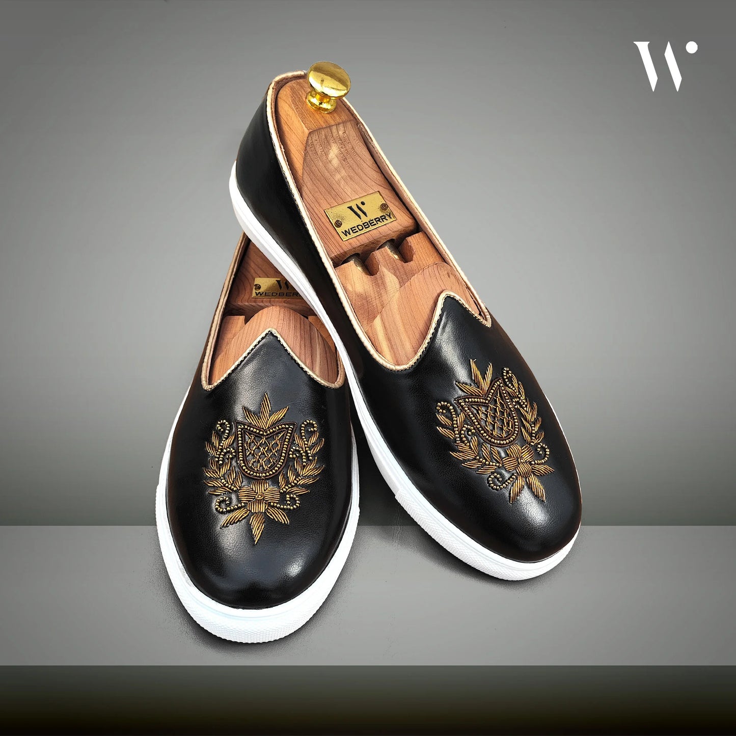 Black Zardozi Handwork Wedding Sneaker Shoes Ethnic Mojari for Men