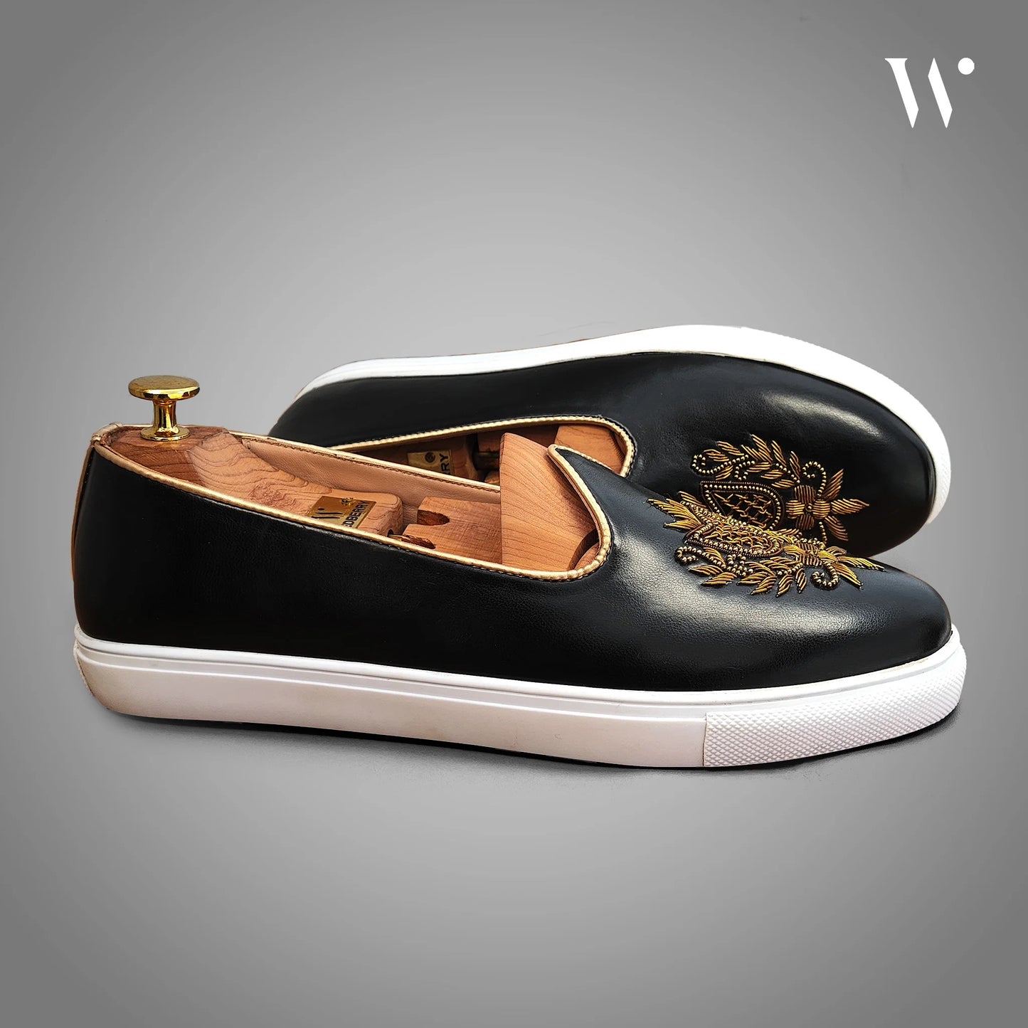 Black Zardozi Handwork Wedding Sneaker Shoes Ethnic Mojari for Men