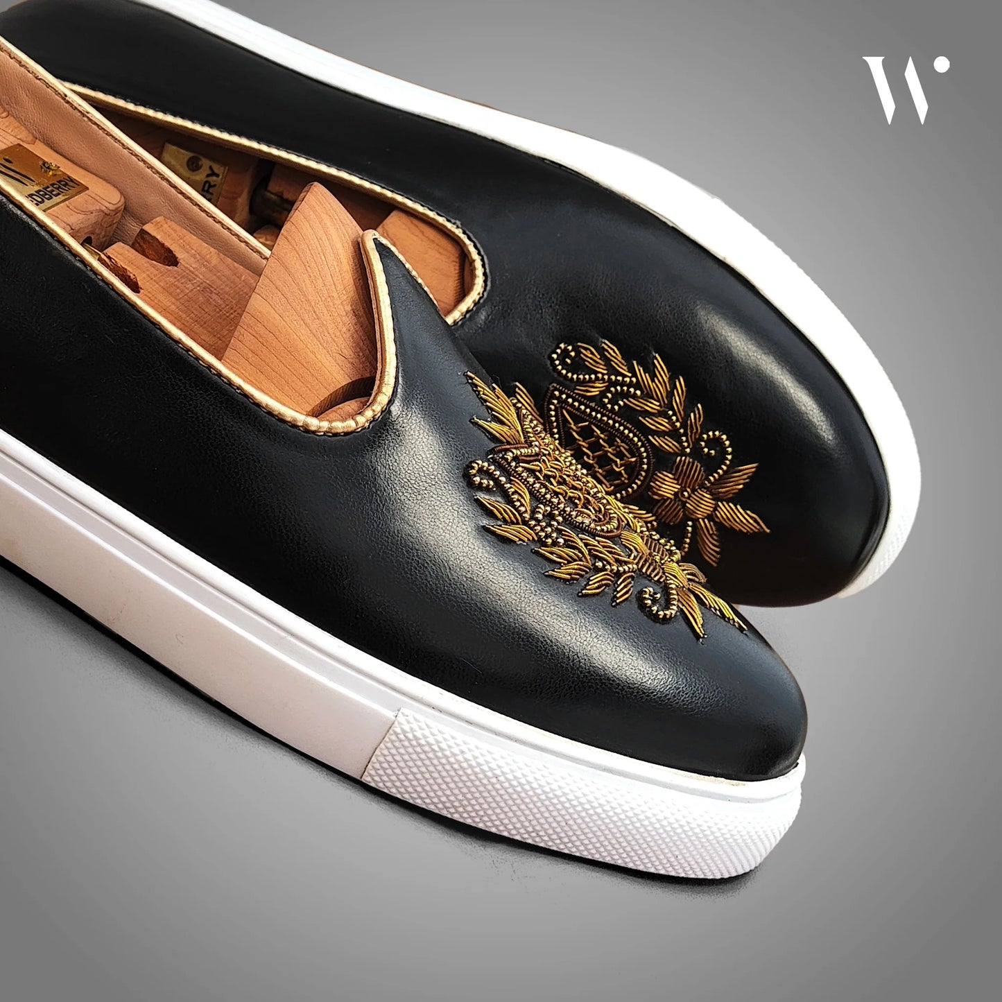 Black Zardozi Handwork Wedding Sneaker Shoes Ethnic Mojari for Men