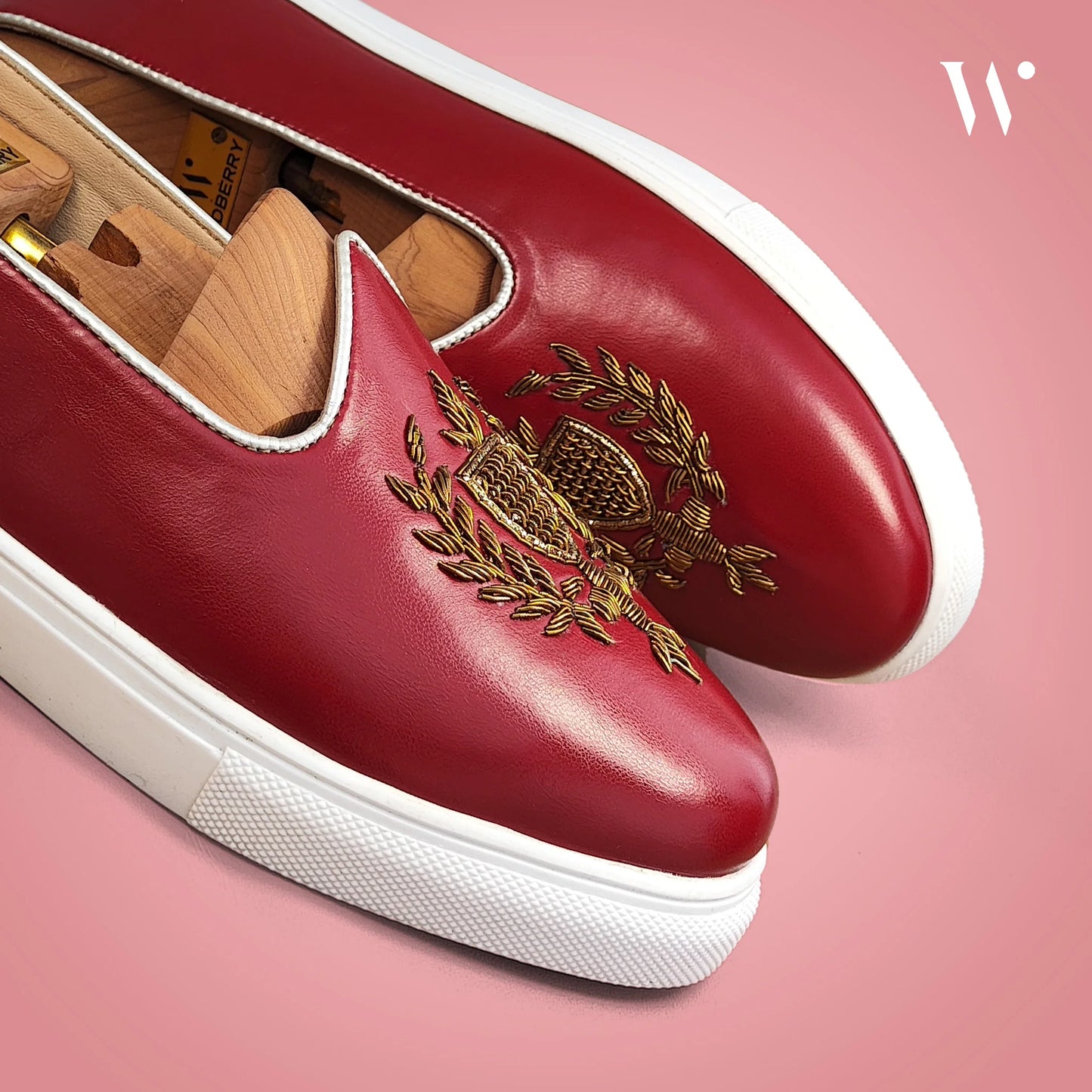 Maroon Zardozi Handwork Wedding Sneaker Shoes Ethnic Mojari for Men