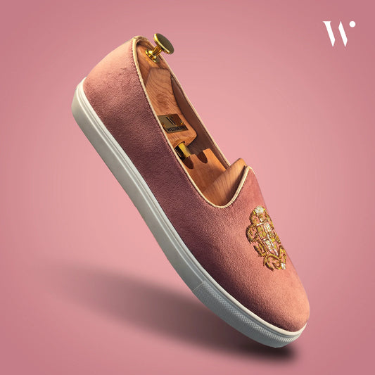 Fusia Pink Zardozi Handwork Wedding Sneaker Shoes Ethnic Mojari for Men