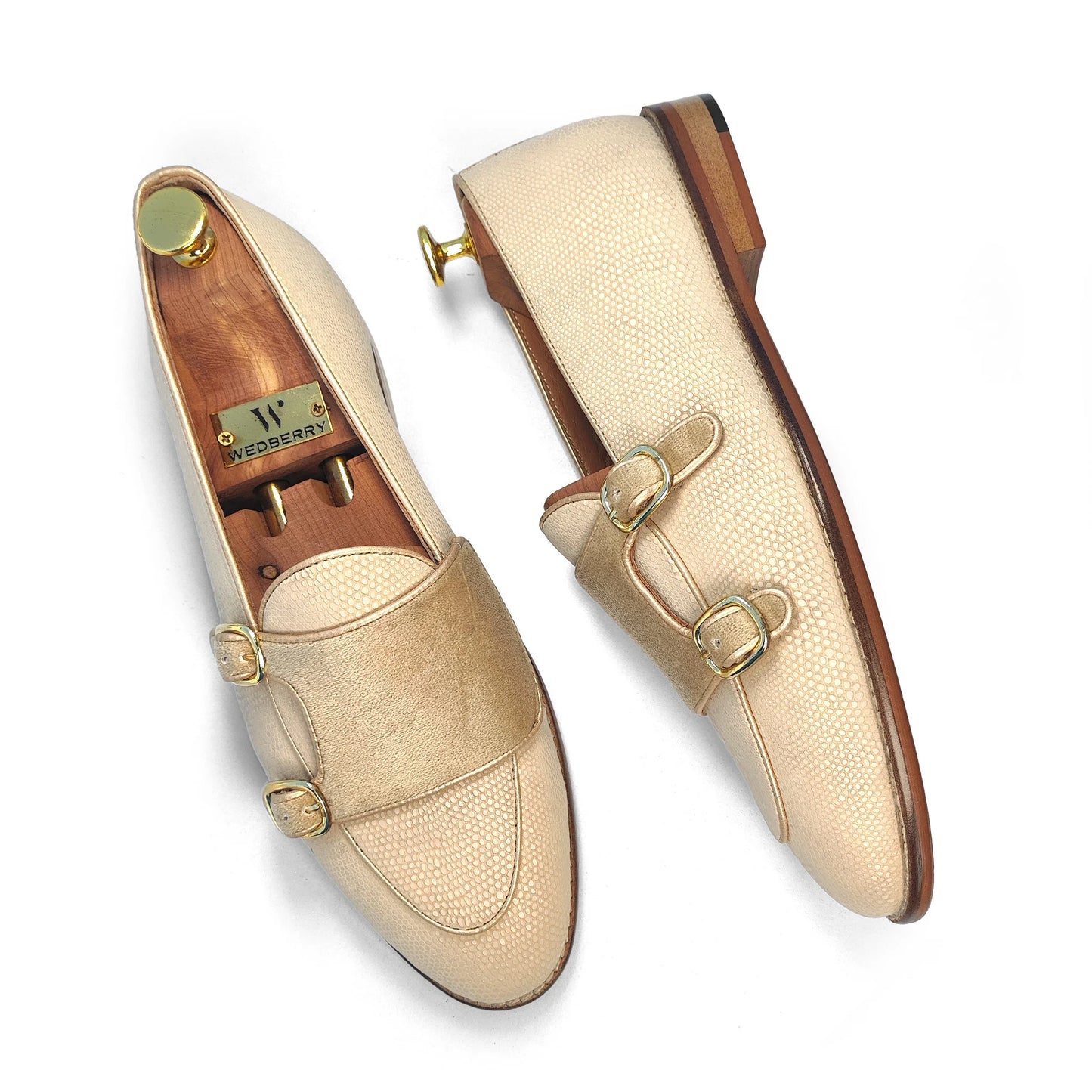 Crème Pearl Monk Strap Loafers for Men