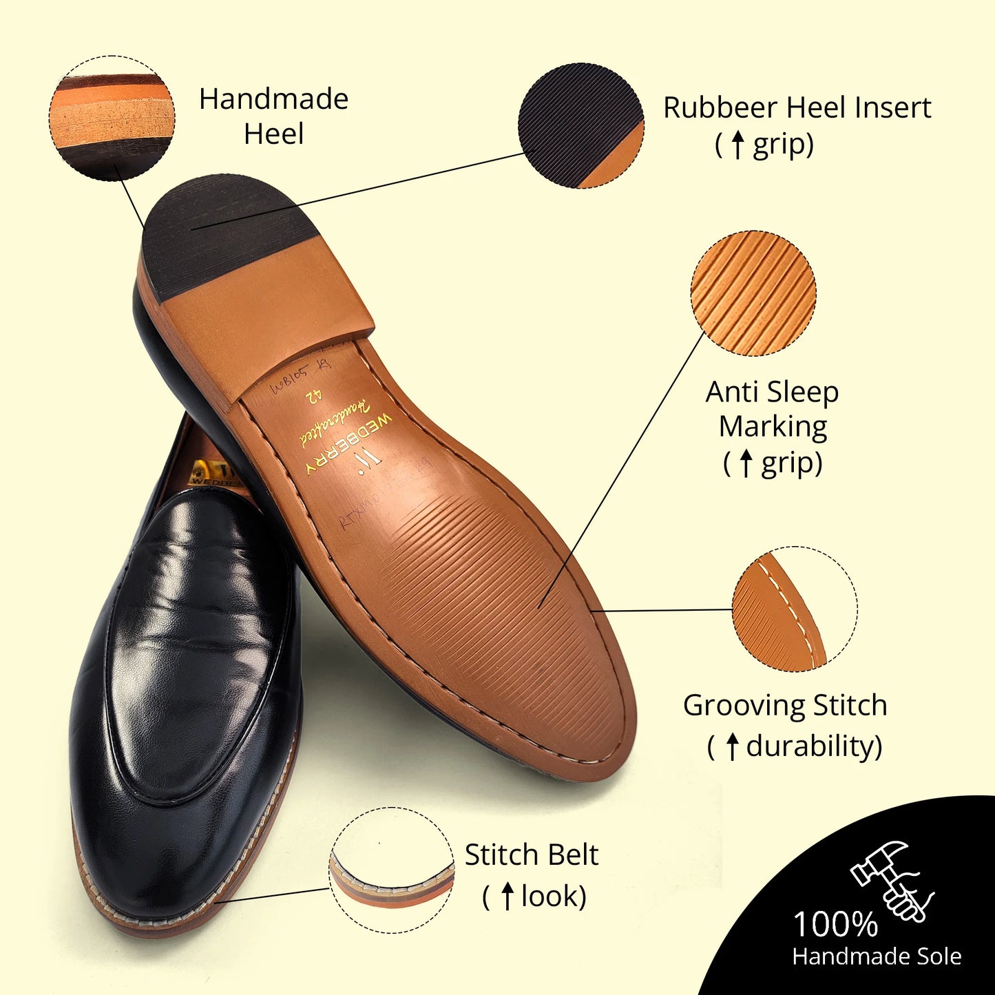 Black Jave Apron Solid Slipon Loafers for Men