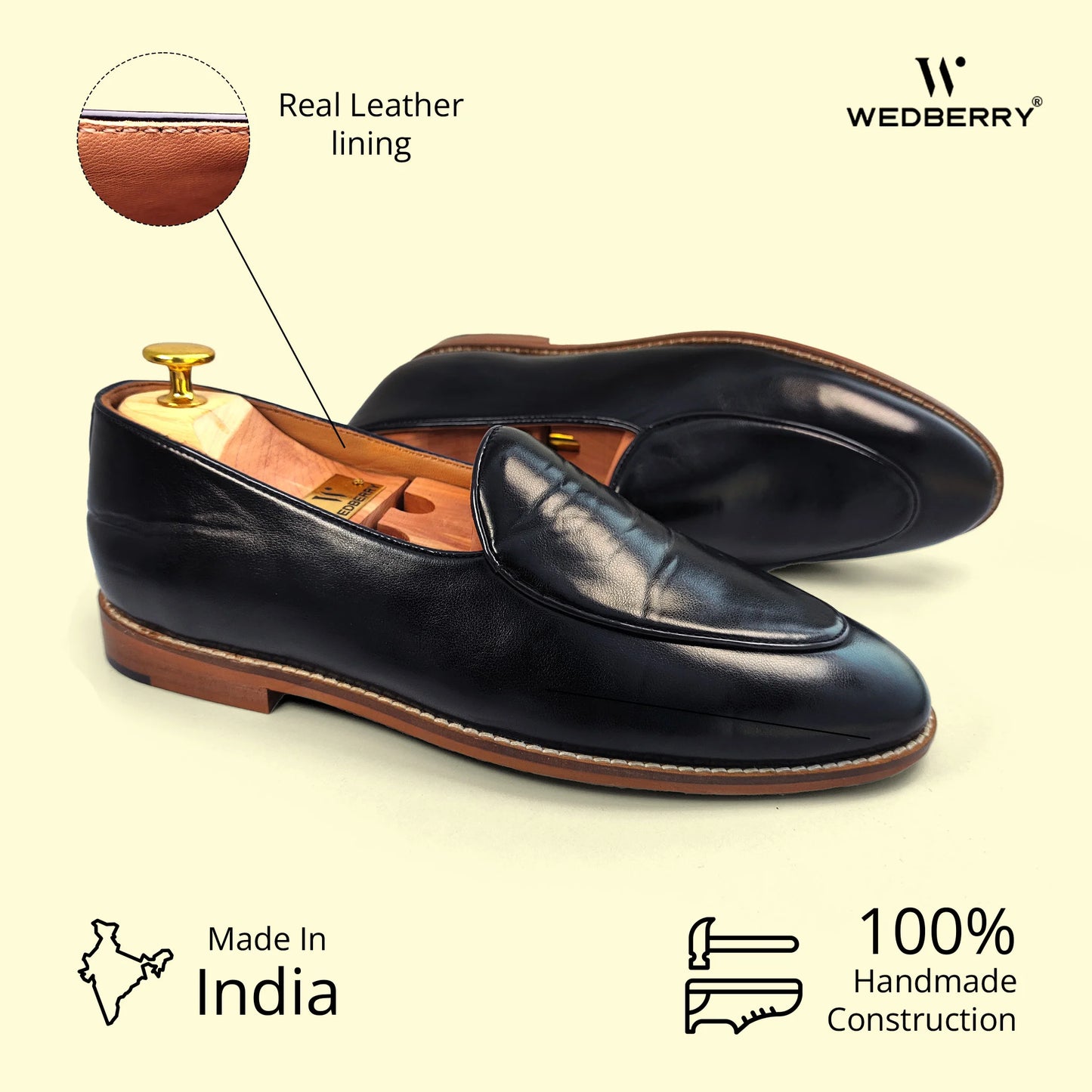 Black Jave Apron Solid Slipon Loafers for Men