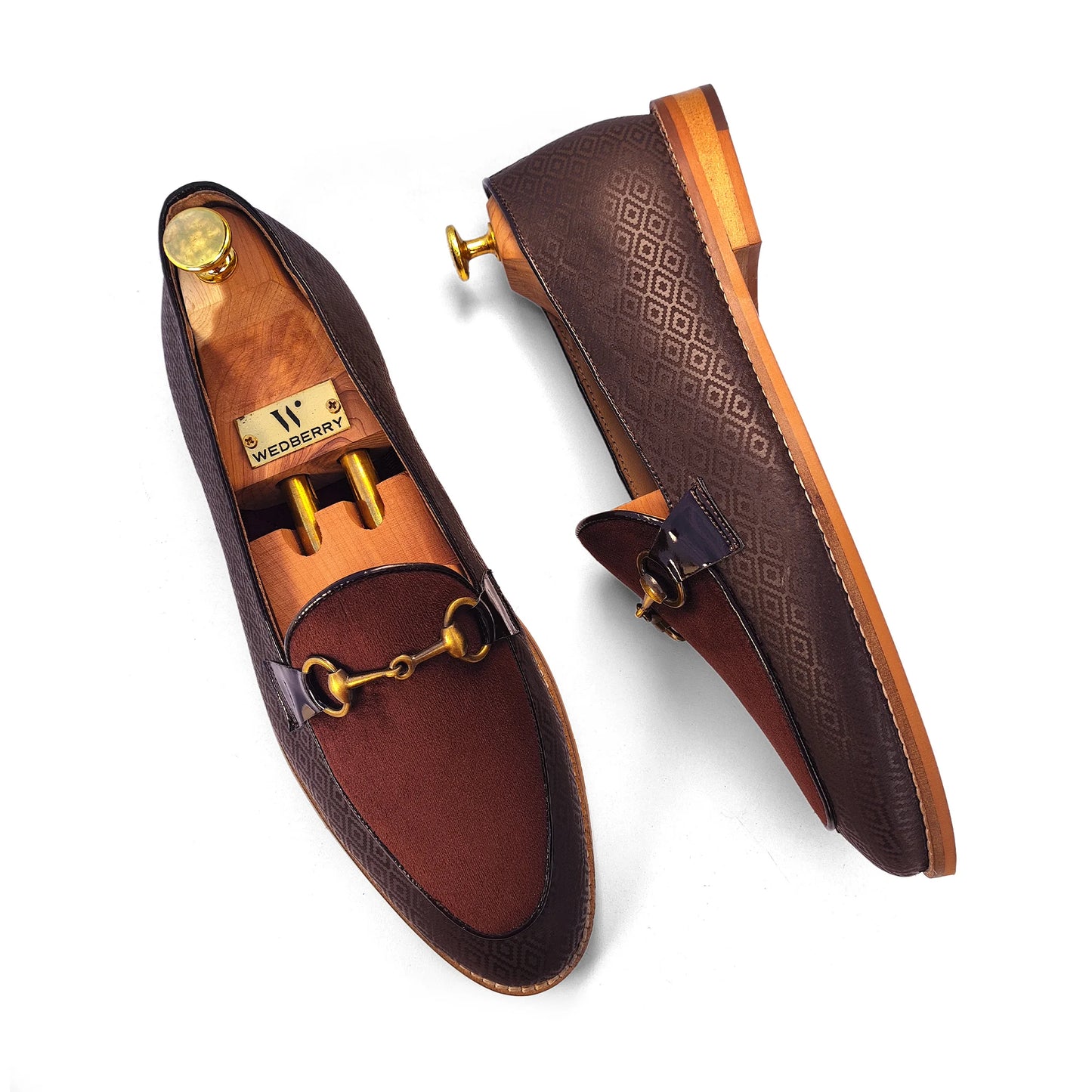 Brown Synthetic and Velvet with Buckle Ethnic Wedding Ethnic Shoes Party Loafer Slipon for Men