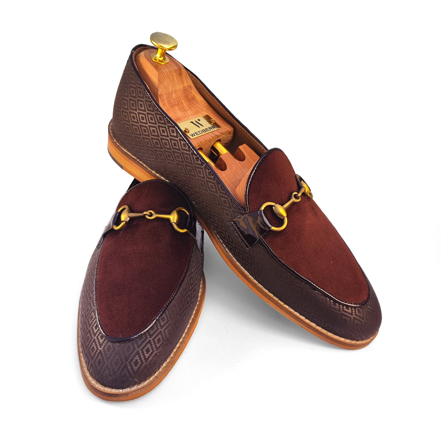 Brown Synthetic and Velvet with Buckle Ethnic Wedding Ethnic Shoes Party Loafer Slipon for Men