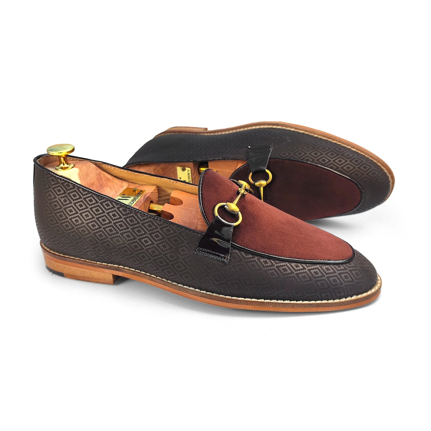 Brown Synthetic and Velvet with Buckle Ethnic Wedding Ethnic Shoes Party Loafer Slipon for Men