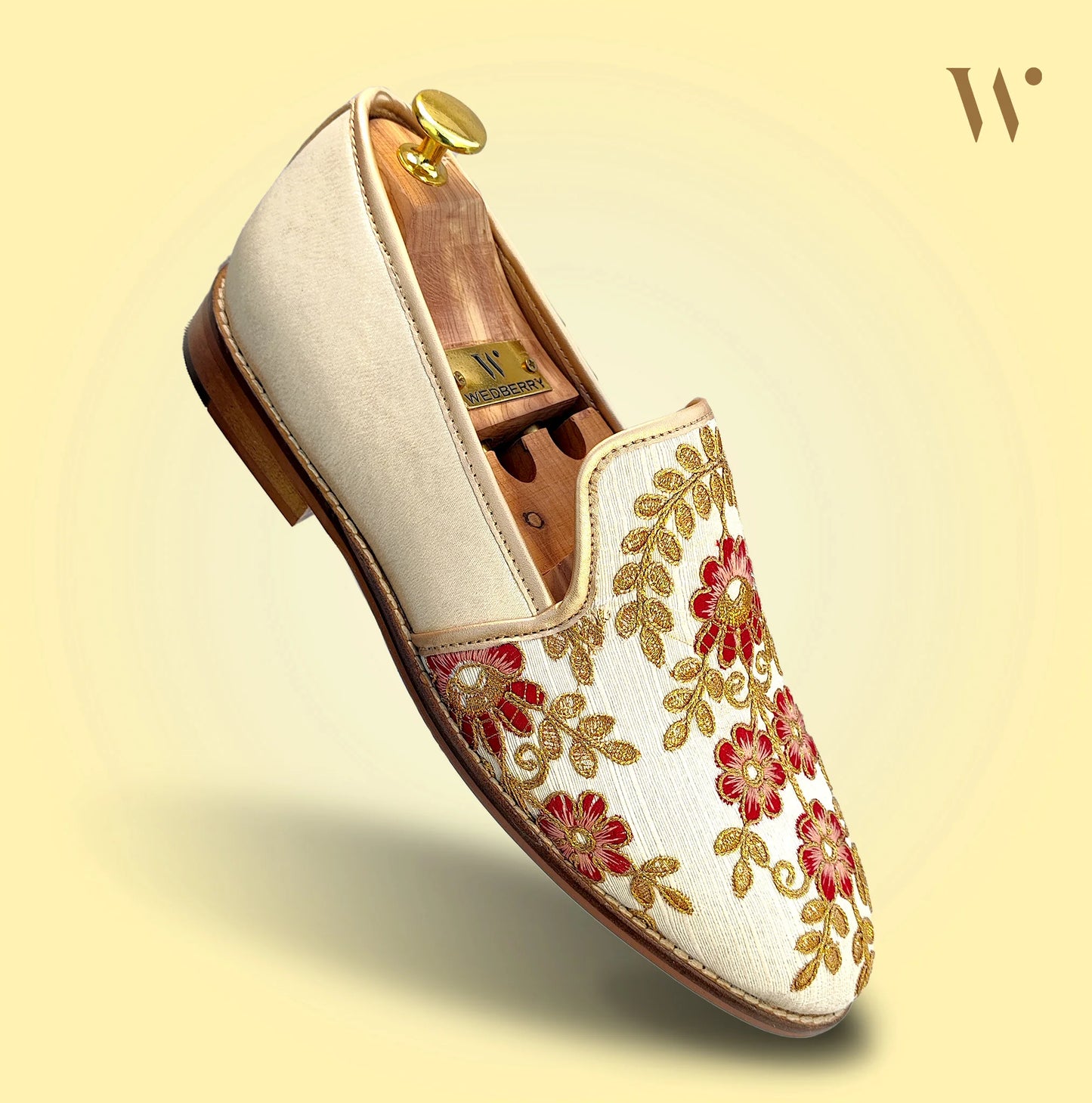 Creme Embroidery Loafers Mojri for Men