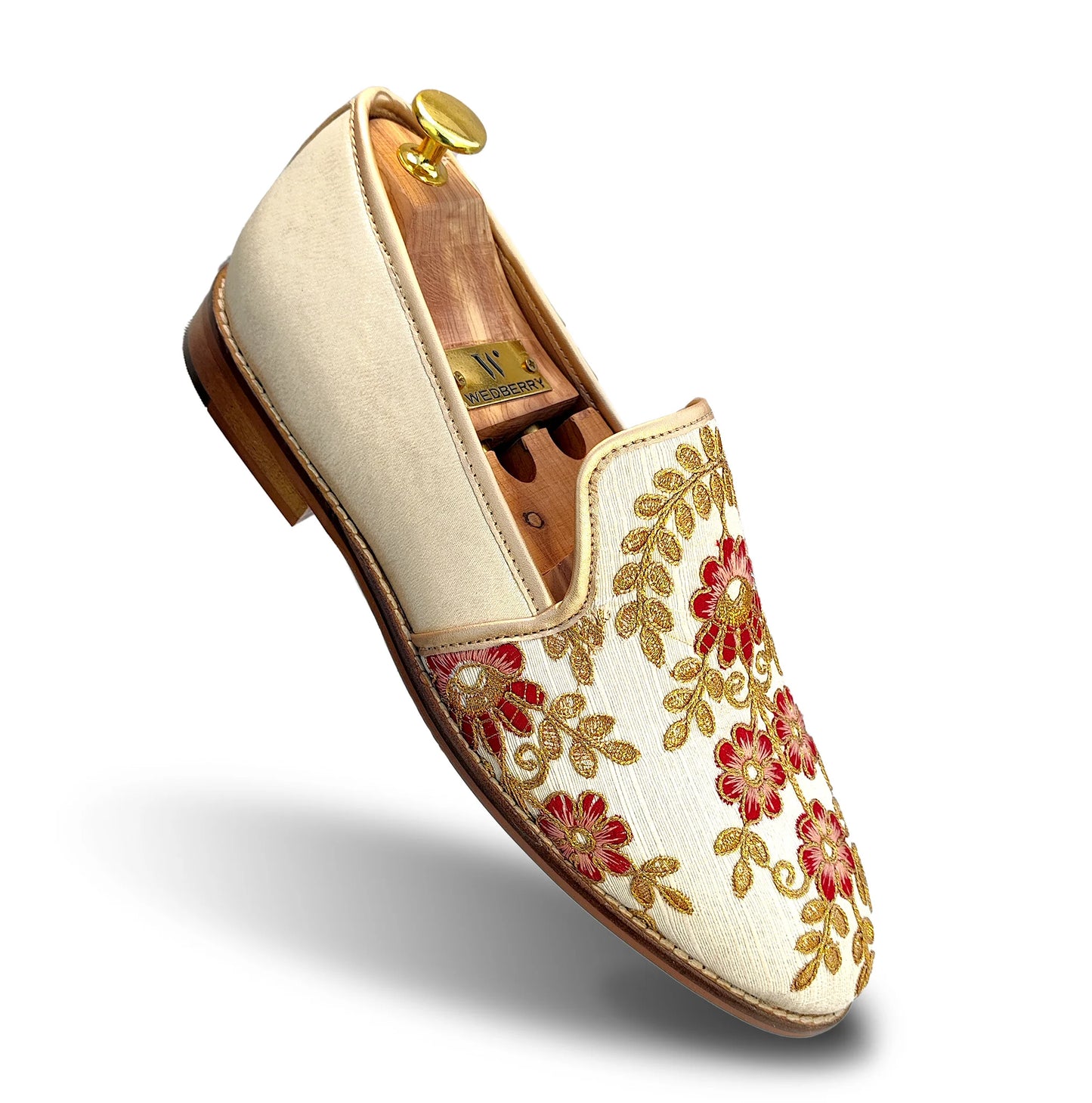 Creme Embroidery Loafers Mojri for Men