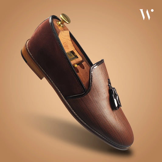 Brown Wood Tassel Slip-on Shoes Dress and Party Shoes for Men