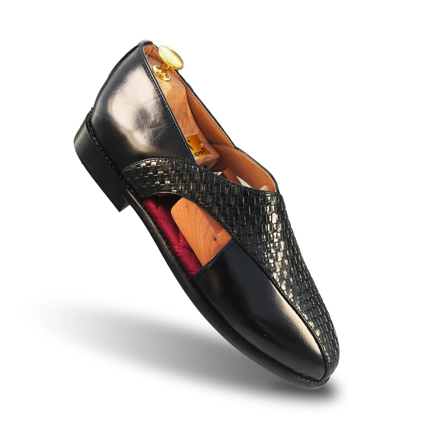 Black Pathani Sandals with Checkered Pattern