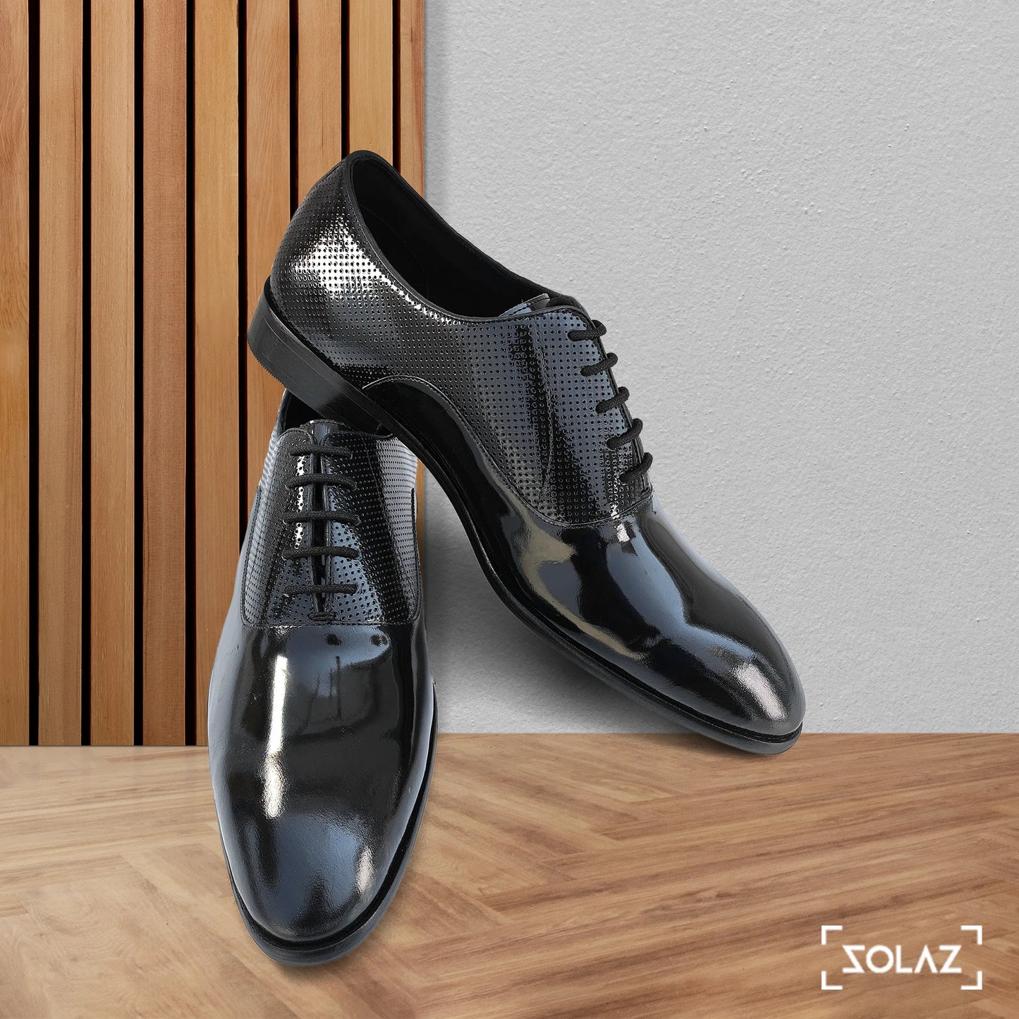 Solaz Black Patent Dress Oxford Shoes Made of Real Leather for Men