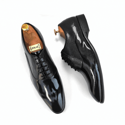 Solaz Black Patent Dress Oxford Shoes Made of Real Leather for Men