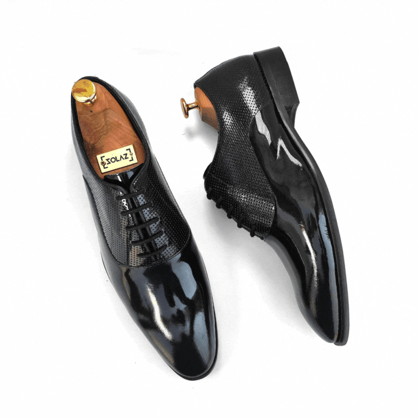 Solaz Black Patent Dress Oxford Shoes Made of Real Leather for Men