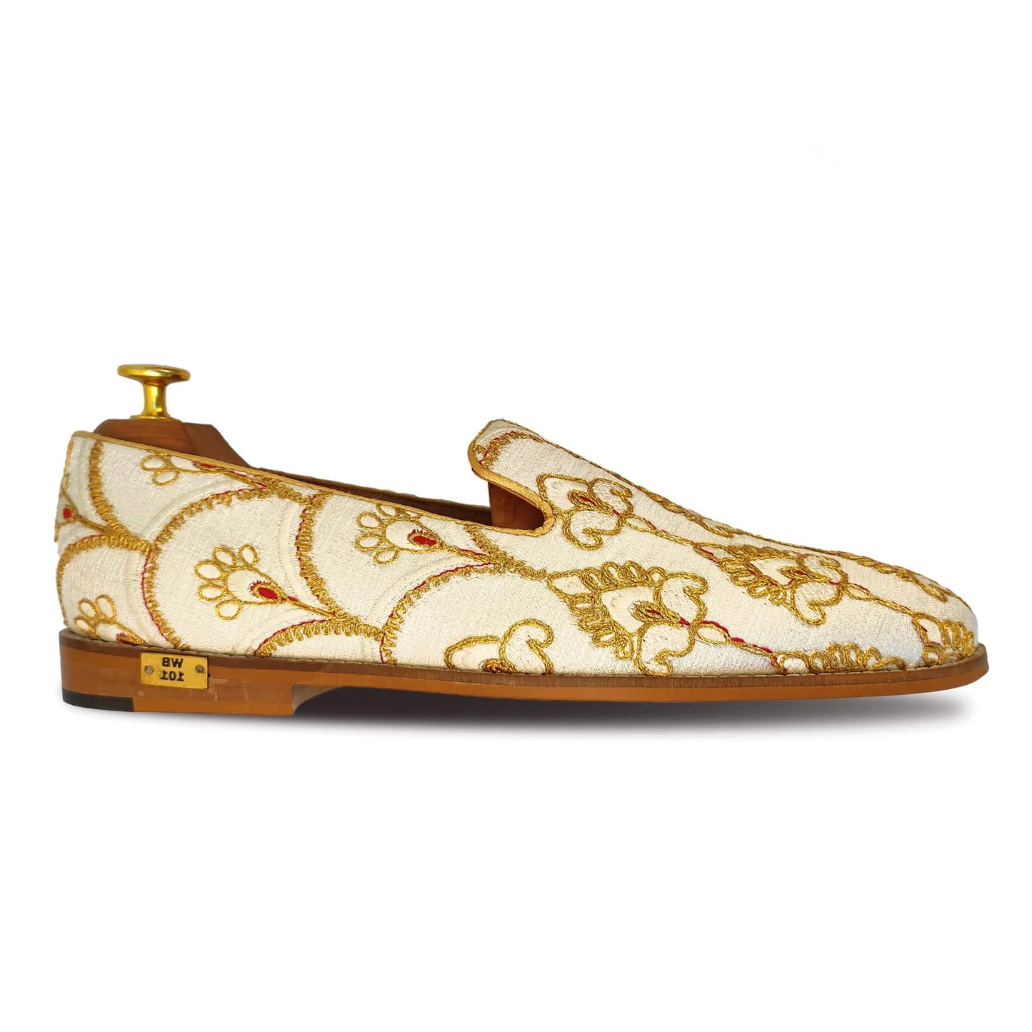 White Golden Embroidery Wedding Ethnic Mojari Shoes Loafer for Men