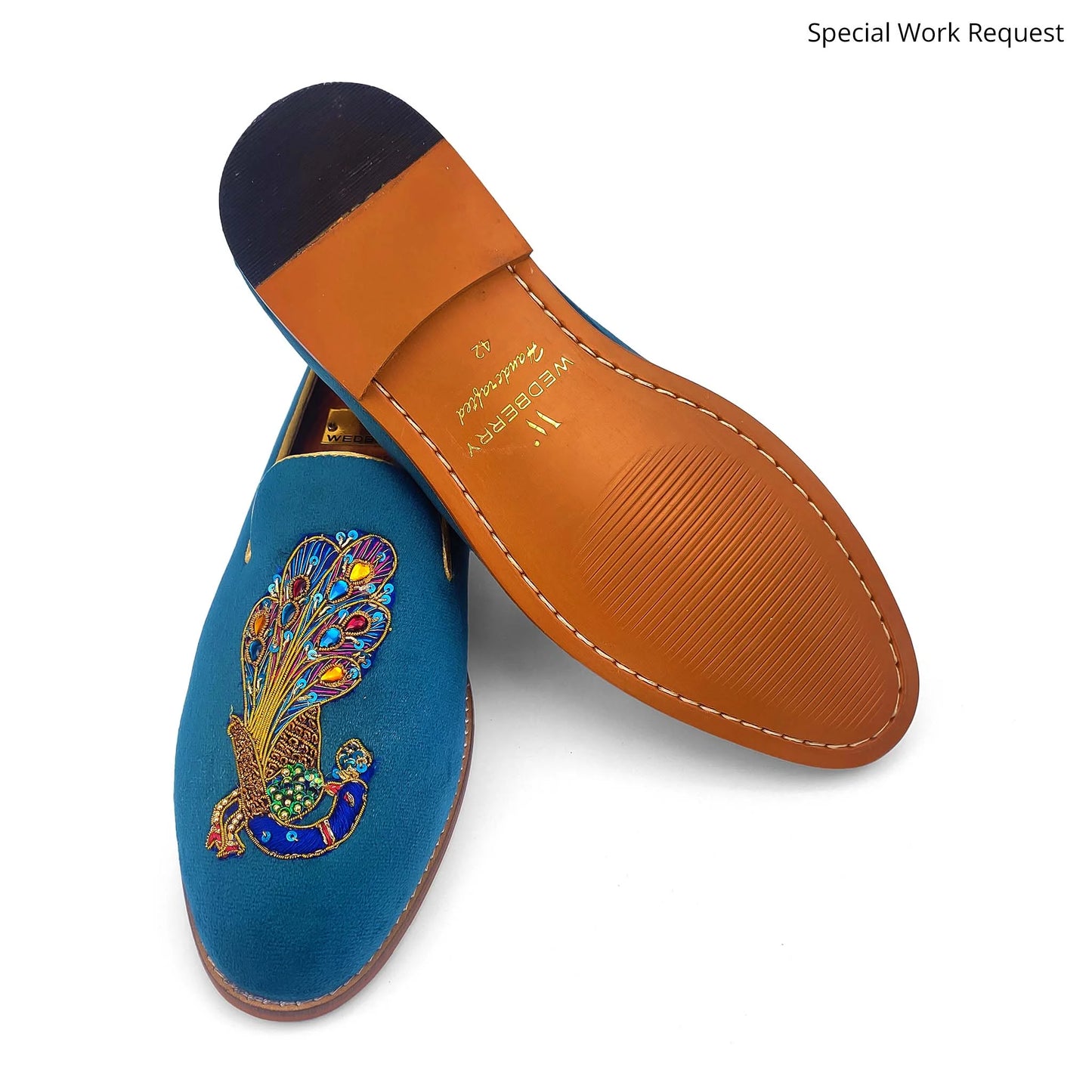 Turquoise Blue Loafer with Special Peacock Zardozi Work for Men