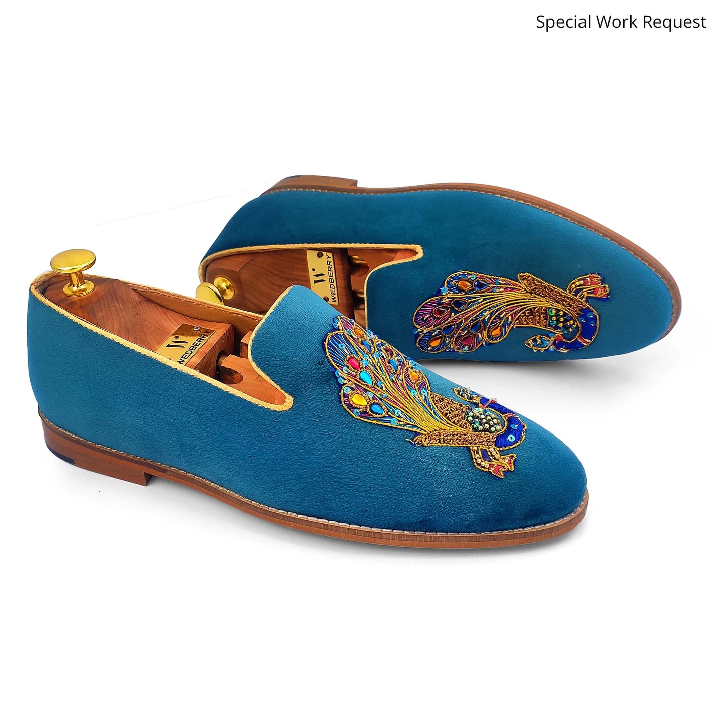 Turquoise Blue Loafer with Special Peacock Zardozi Work for Men