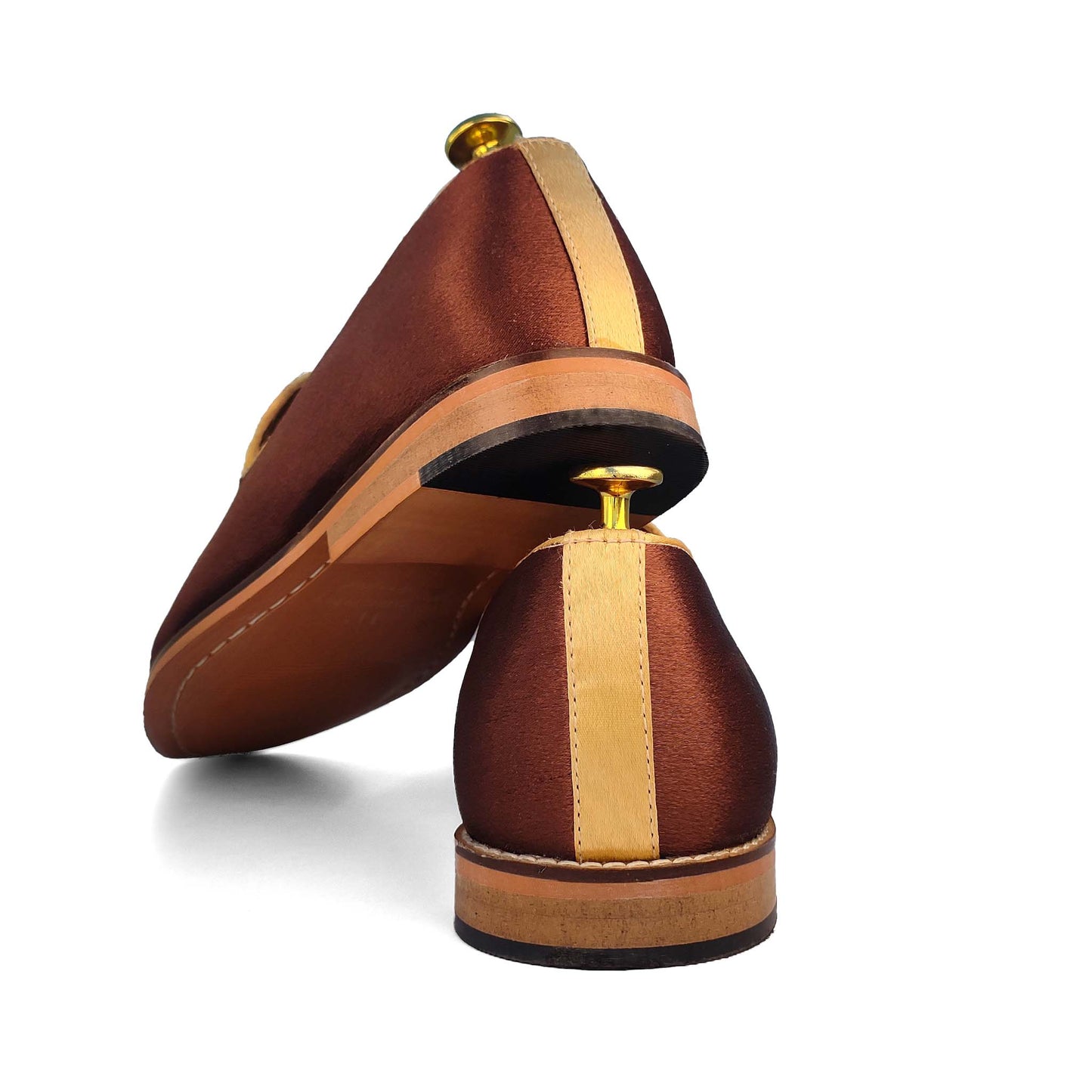 Brown Satin Silk with Golden Zardozi Handwork Loafers for Men
