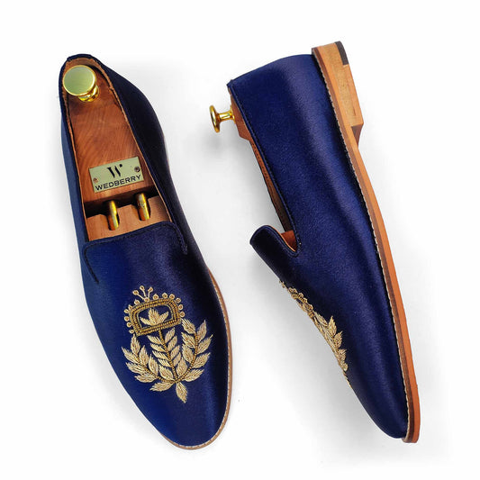 Navy Blue Zardozi Handwork Wedding Ethnic Shoes Party for Men