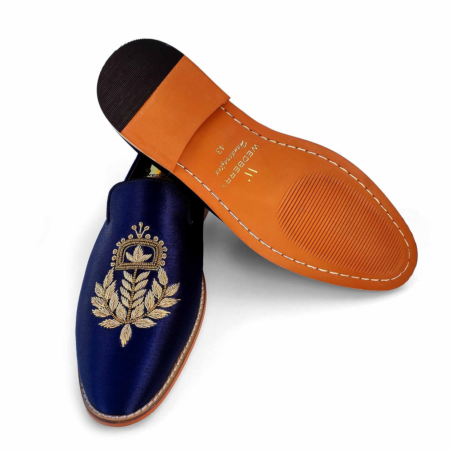 Navy Blue Golden Zardozi Handwork Wedding Ethnic Shoes Party Loafers for Men