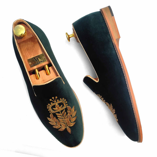 Forest Green Velvet Zardozi Handwork for Men