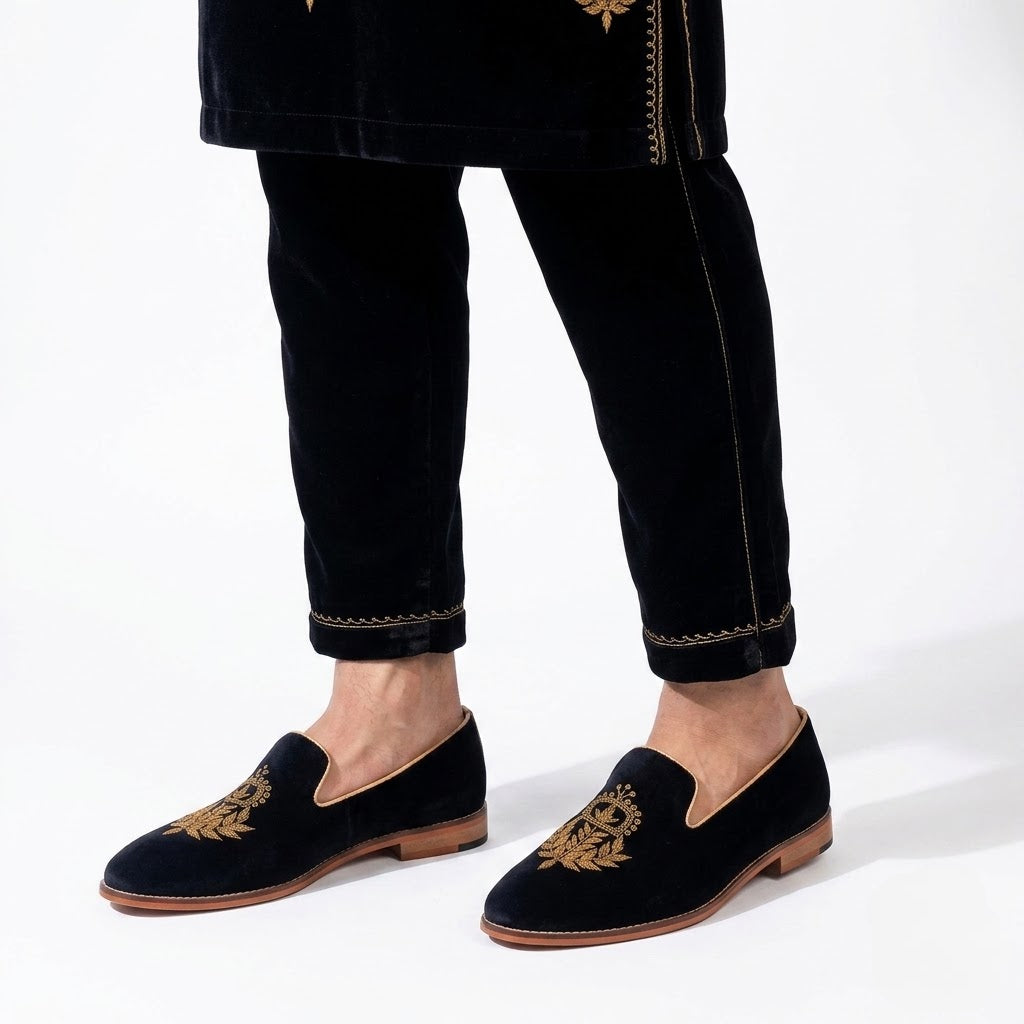 Black Velvet with Antique Gold Zardozi Handwork for Men