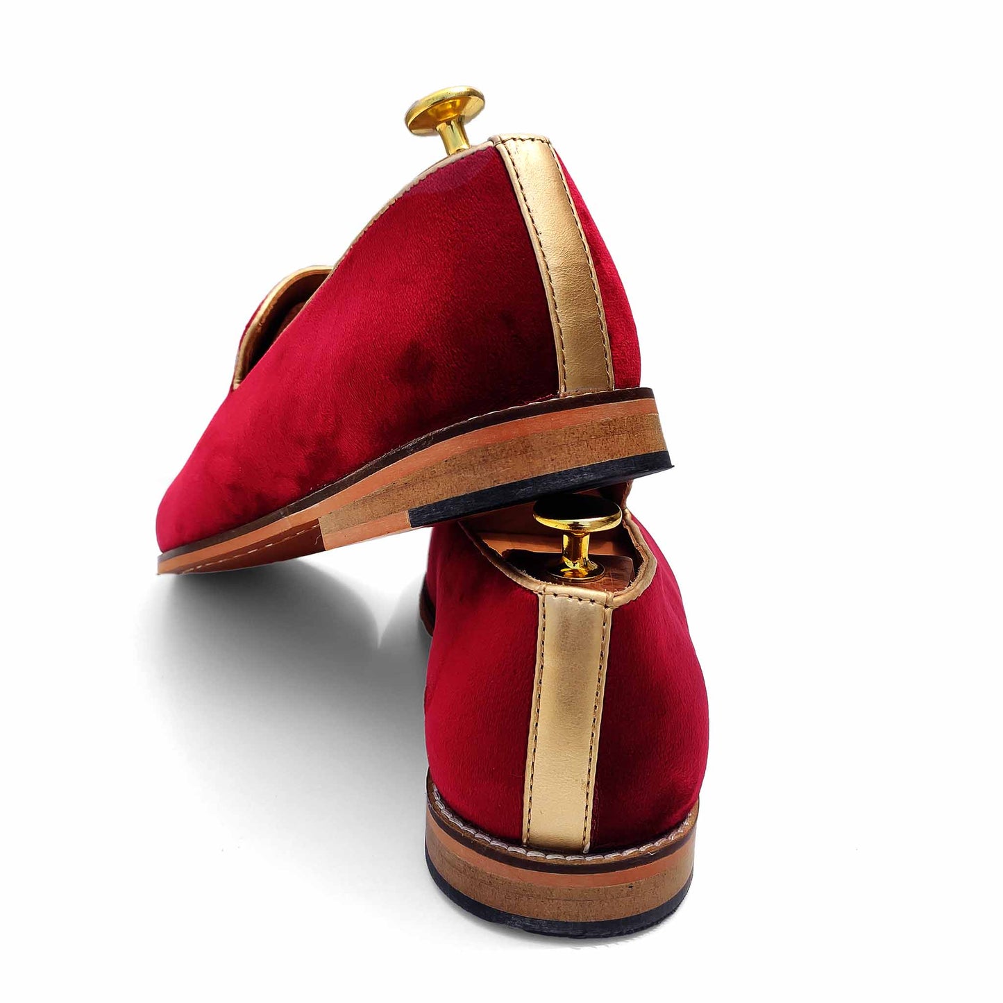 Maroon Velvet Antique Gold Zardozi Handwork Wedding Ethnic Shoes Loafers for Men