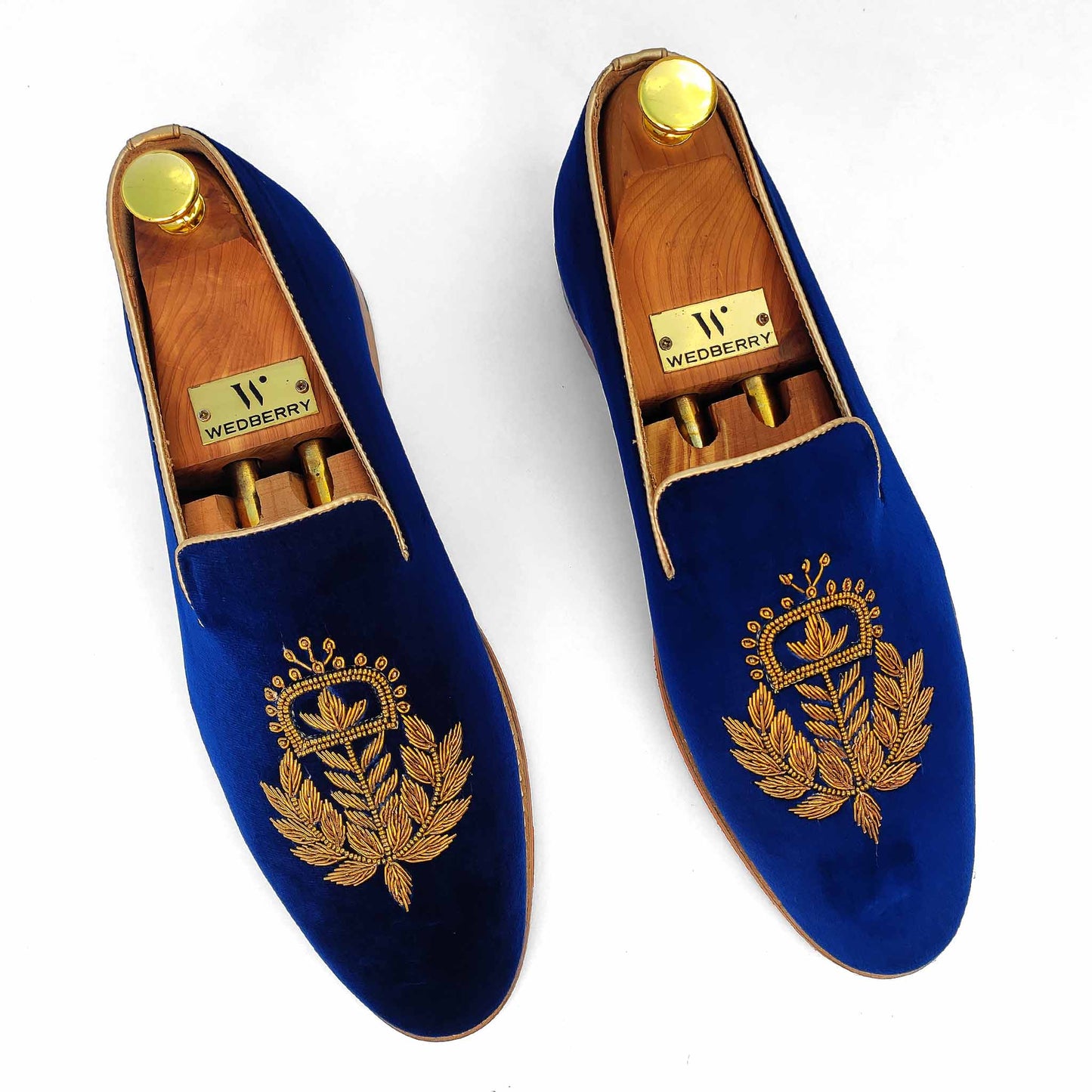 Navy Blue Velvet Antique Gold Zardozi Handwork Wedding Ethnic Shoes Party Loafers for Men