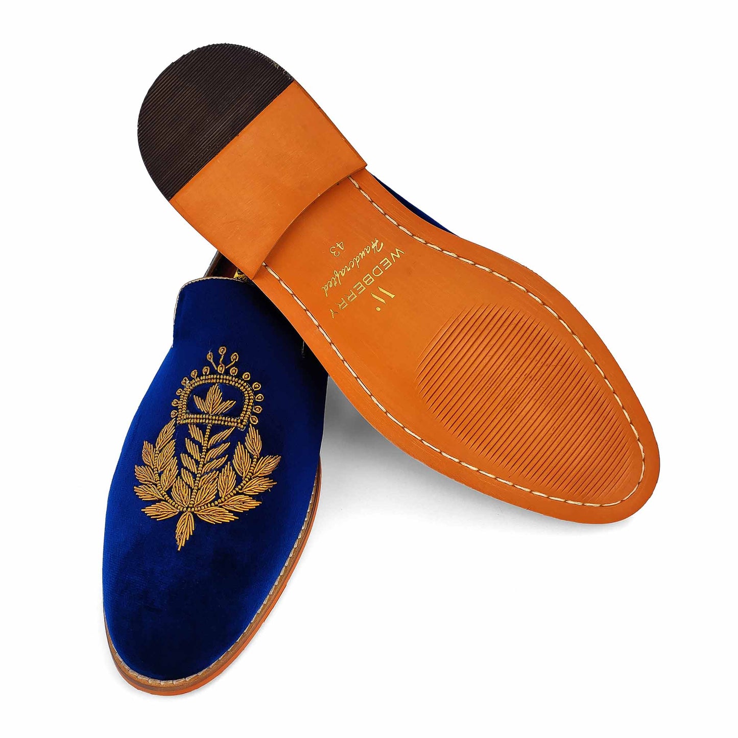 Navy Blue Velvet Zardozi Handwork Wedding Ethnic Shoes Party for Men