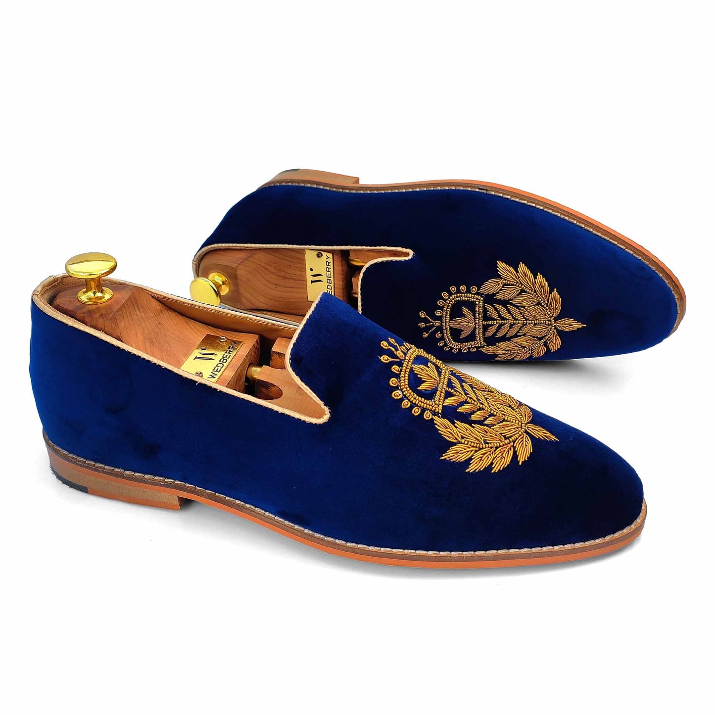 Navy Blue Velvet Zardozi Handwork Wedding Ethnic Shoes Party for Men