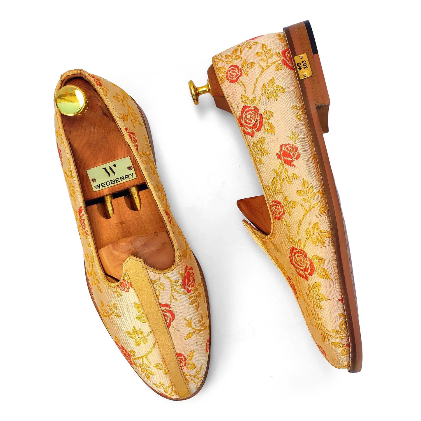 Beige Cherry Rose Wedding Ethnic Shoes Nagra Mojri Loafer for Men