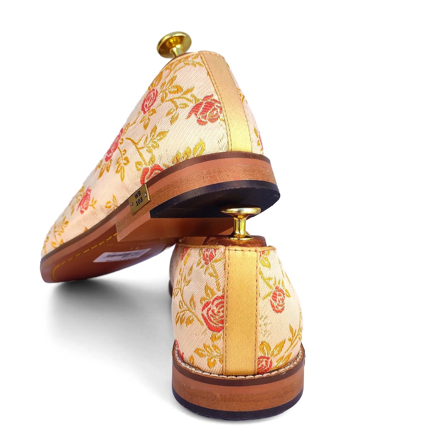Beige Cherry Rose Wedding Ethnic Shoes Nagra Mojri Loafer for Men