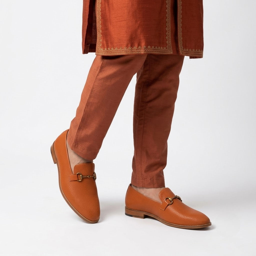 Tan Spidy Antique Buckle Wedding Ethnic Party Shoes Loafer for Men