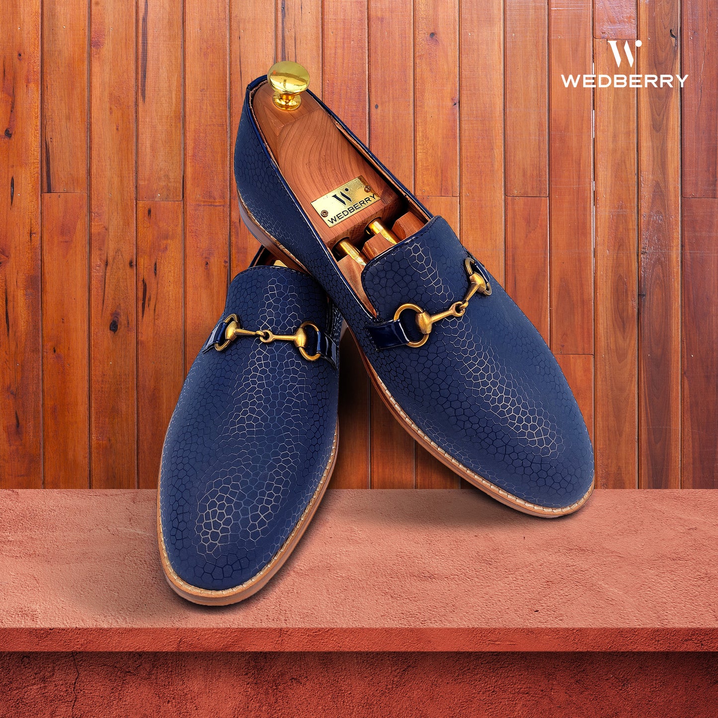Navy Blue Spidy Antique Buckle Wedding Ethnic Shoes Party Loafers for Men