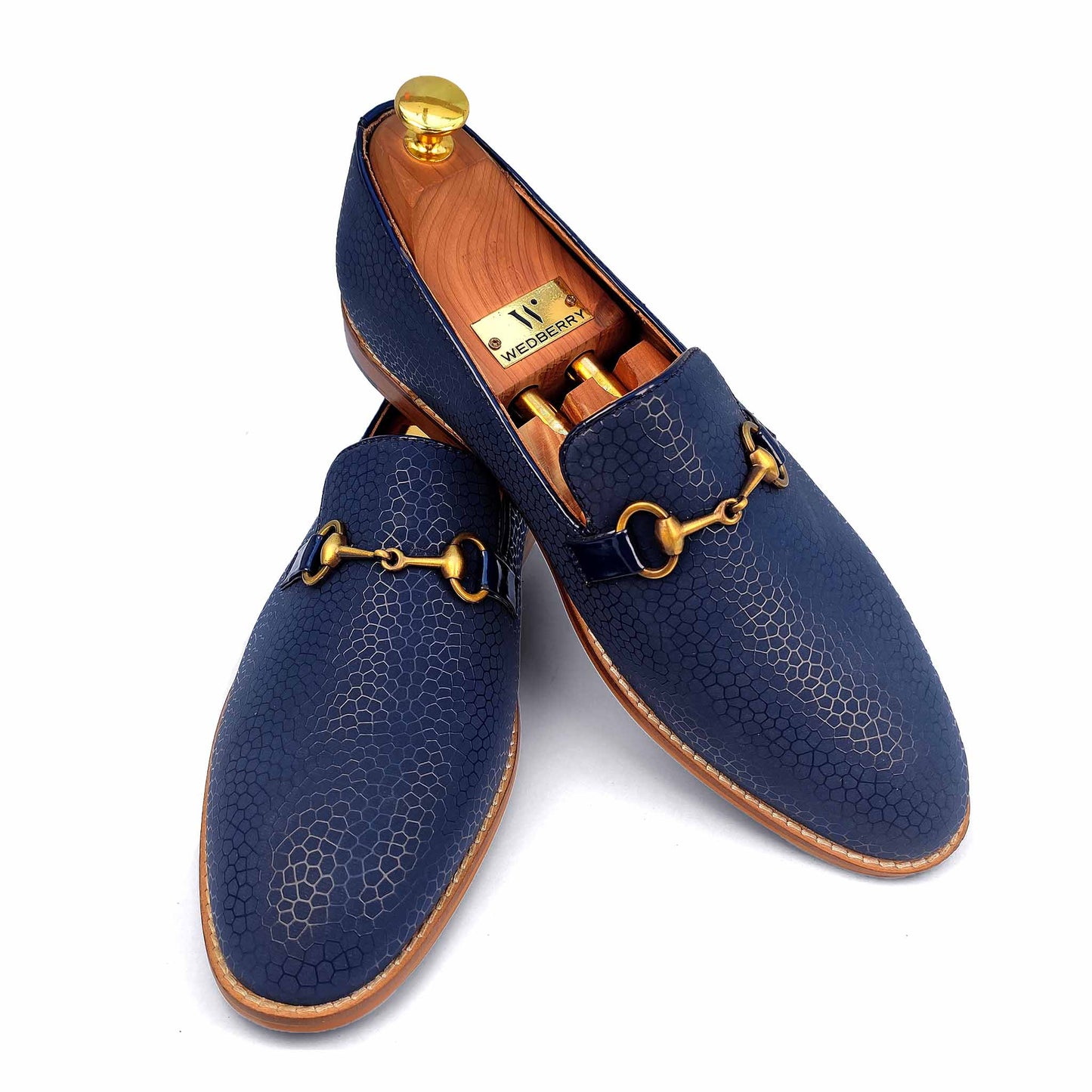 Navy Blue Spidy Antique Buckle Wedding Ethnic Shoes Party Loafers for Men